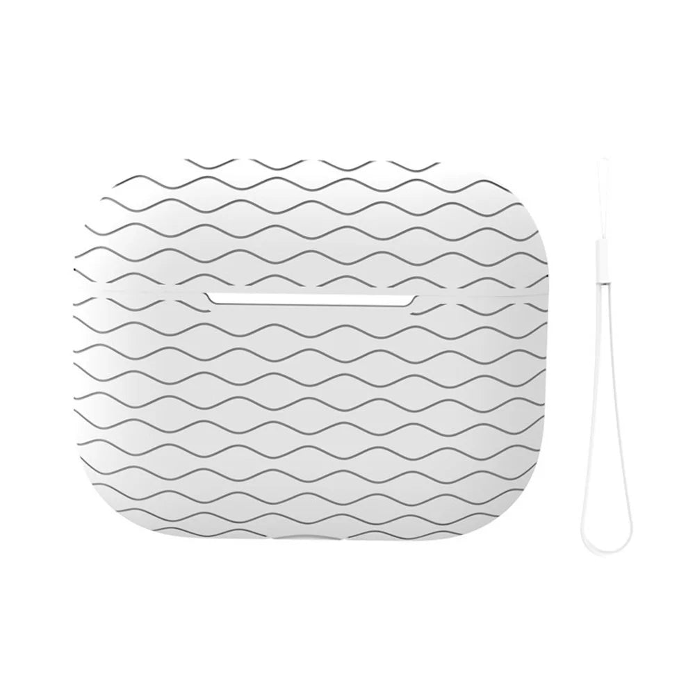 For Apple AirPods Pro 2 Wavy Edge Ocean Style Earphone Silicone Case Bluetooth-compatible Earbud Anti-drop Cover with Lanyard - White - 1