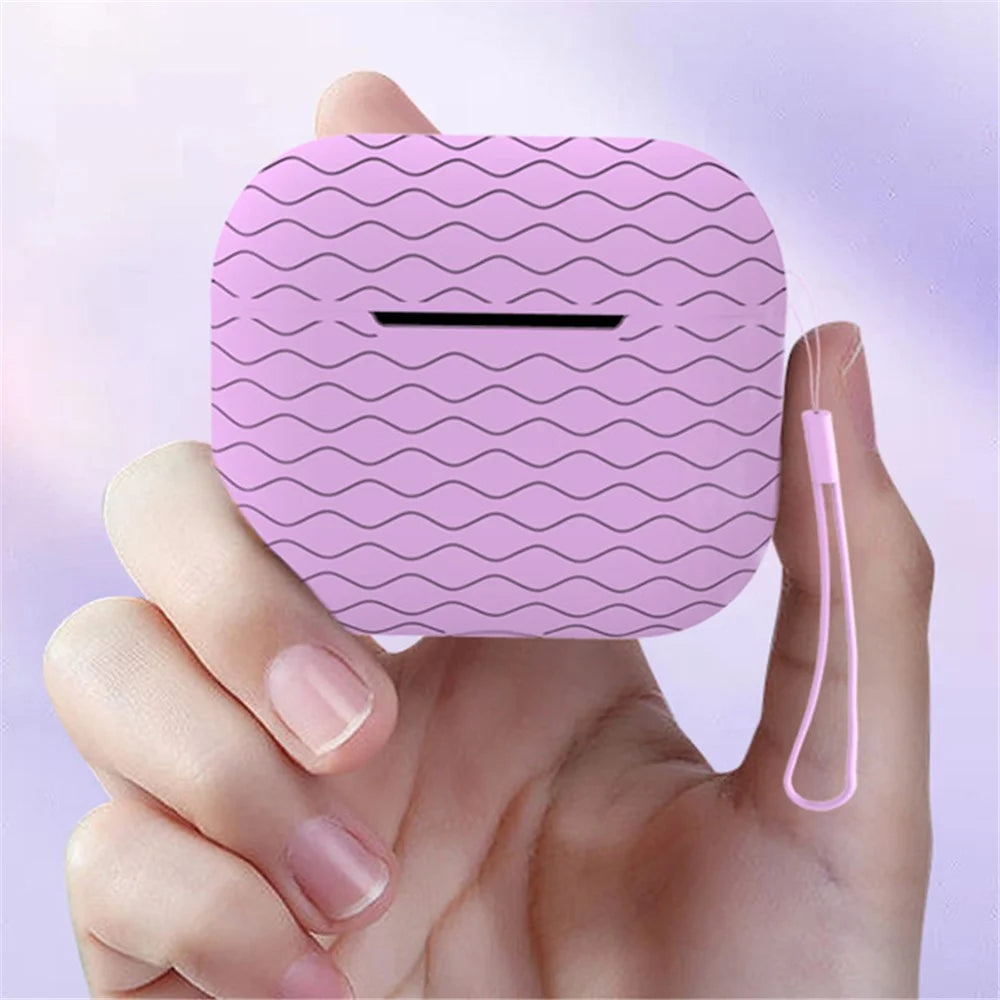 For Apple AirPods Pro 2 Wavy Edge Ocean Style Earphone Silicone Case Bluetooth-compatible Earbud Anti-drop Cover with Lanyard - White - 2