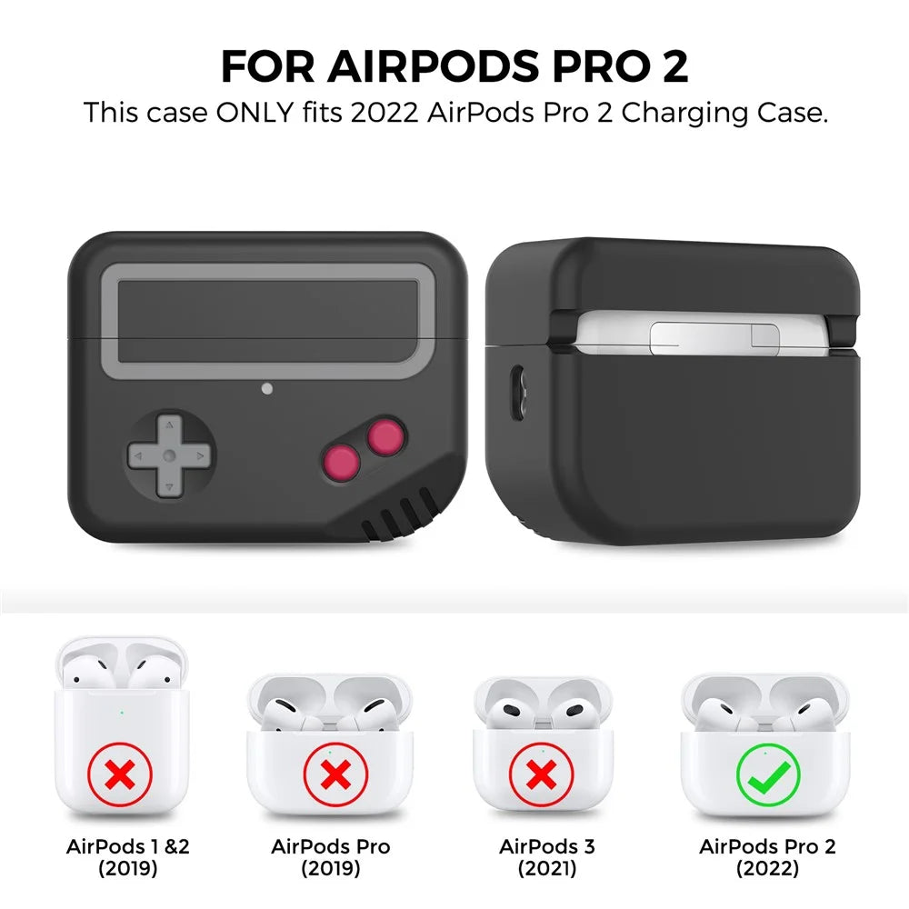 AHASTYLE PT-JY07 Separated Design Silicone Case for AirPods Pro 2 / Pro Earphone Charging Bin Anti-Scratch Protective Cover Game Console Shape Sleeve - Black - 2