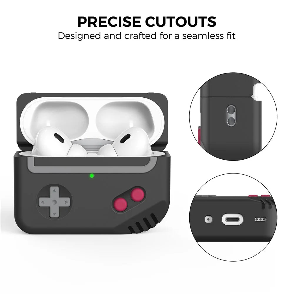 AHASTYLE PT-JY07 Separated Design Silicone Case for AirPods Pro 2 / Pro Earphone Charging Bin Anti-Scratch Protective Cover Game Console Shape Sleeve - Black - 4