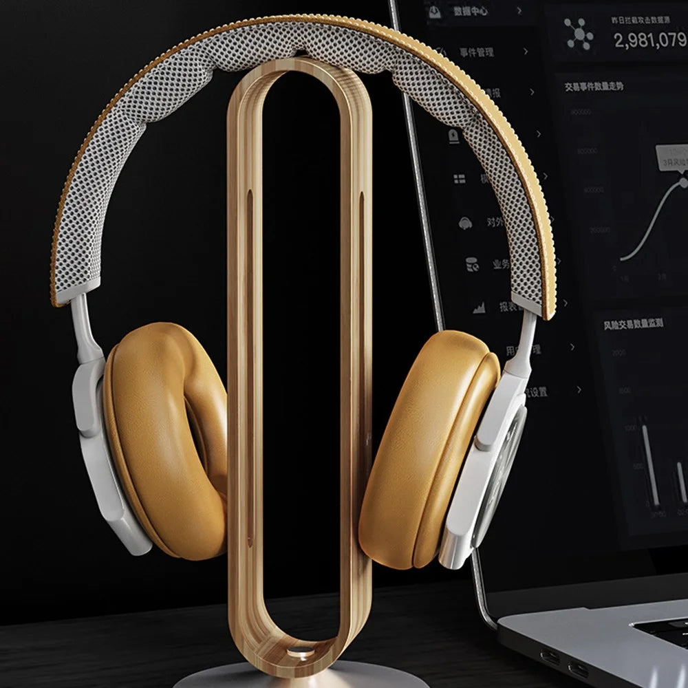 BONERUY P45 Headphone Vertical Stand Aluminum Alloy+Bamboo+Silicone Stable Structure Desktop Headphone Hanger Mount - Grey - 3