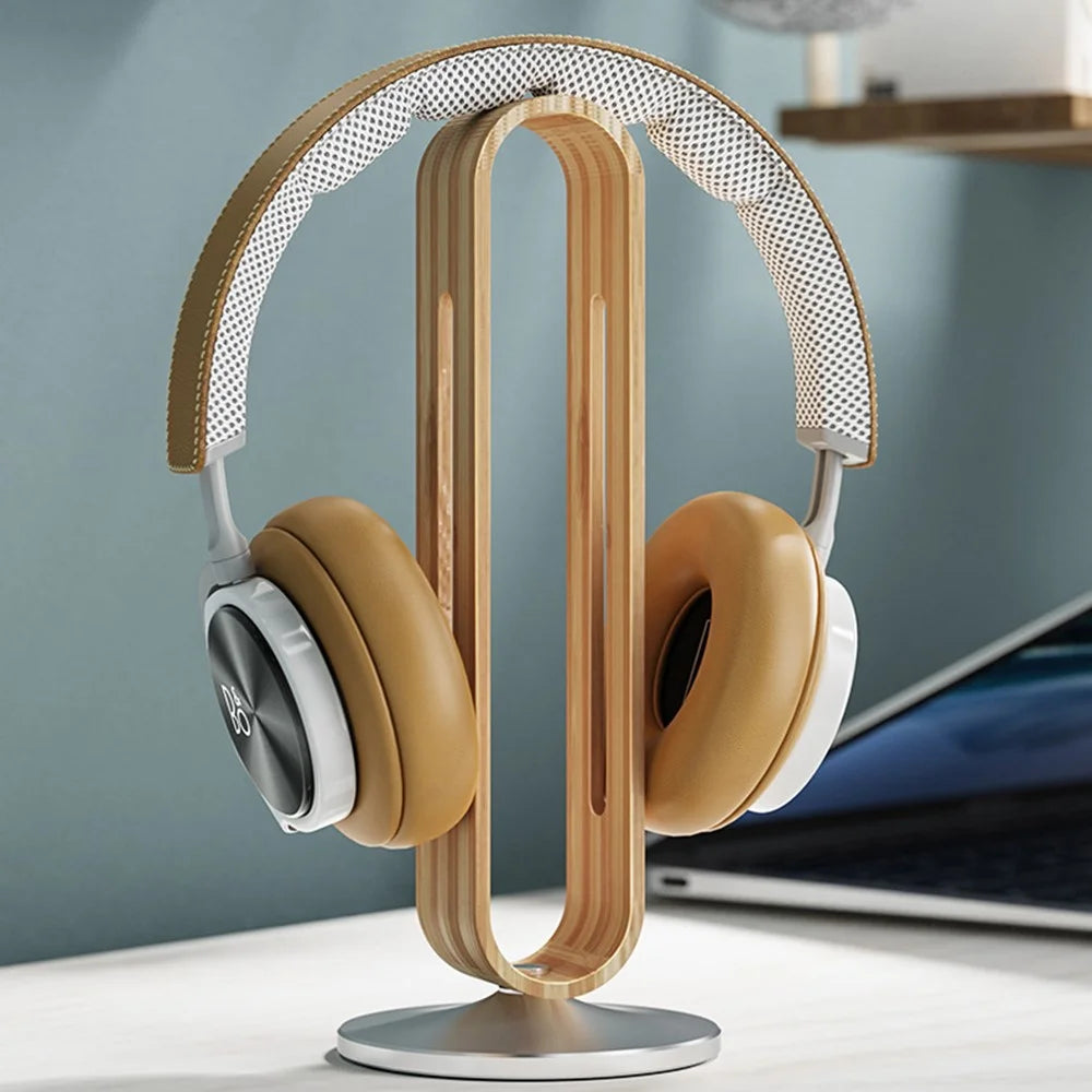 BONERUY P45 Headphone Vertical Stand Aluminum Alloy+Bamboo+Silicone Stable Structure Desktop Headphone Hanger Mount - Grey - 5