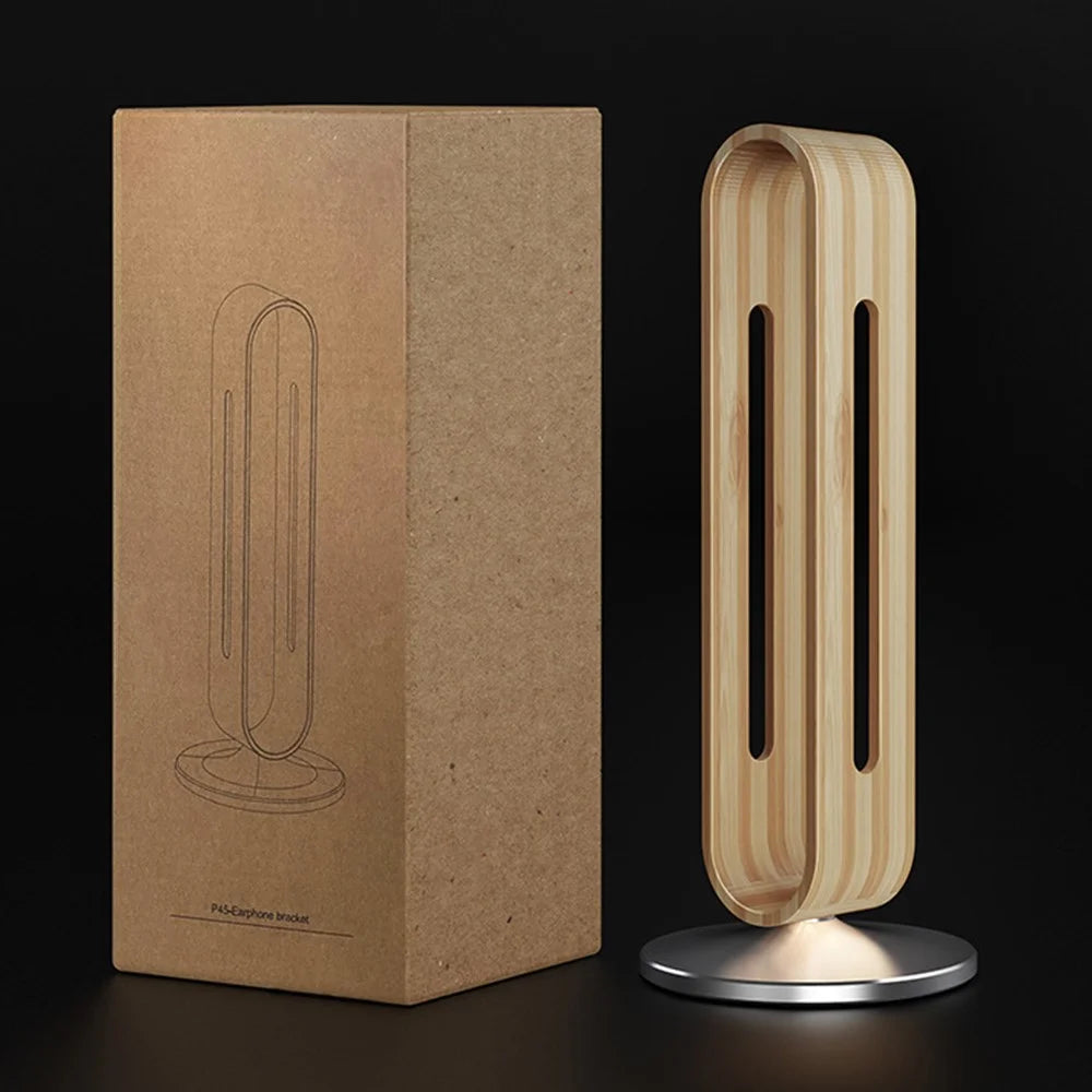 BONERUY P45 Headphone Vertical Stand Aluminum Alloy+Bamboo+Silicone Stable Structure Desktop Headphone Hanger Mount - Grey - 6