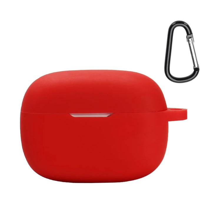 For JBL WAVE BEAM Bluetooth-compatible Earphone Silicone Protective Case Anti-scratch Anti-drop Cover with Anti-lost Buckle - Red - 1