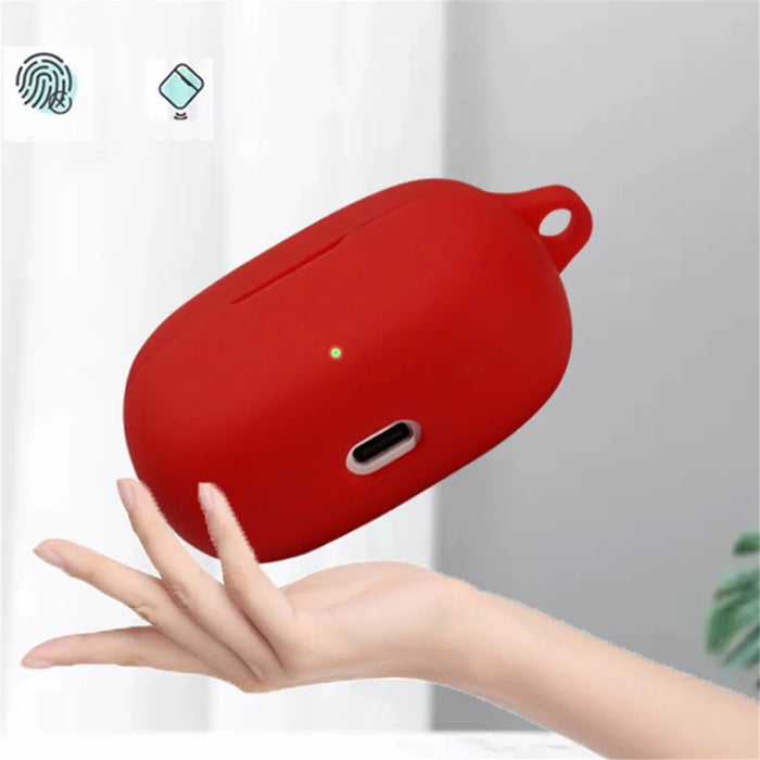 For JBL WAVE BEAM Bluetooth-compatible Earphone Silicone Protective Case Anti-scratch Anti-drop Cover with Anti-lost Buckle - Red - 4