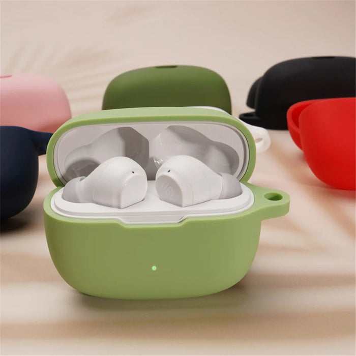 For JBL WAVE BEAM Bluetooth-compatible Earphone Silicone Protective Case Anti-scratch Anti-drop Cover with Anti-lost Buckle - Red - 7