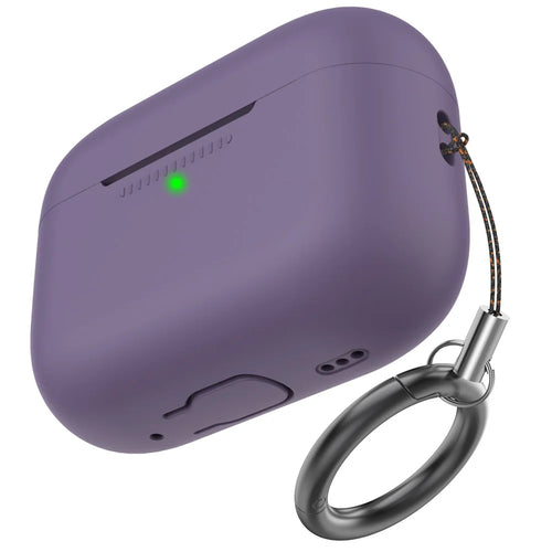 AHASTYLE PT187-G Shockproof Silicone Case for Apple AirPods Pro 2 Earphone Charging Cover with iP (5-14) Dustproof Plug and Carrying Loop Strap - Dark Purple - 1