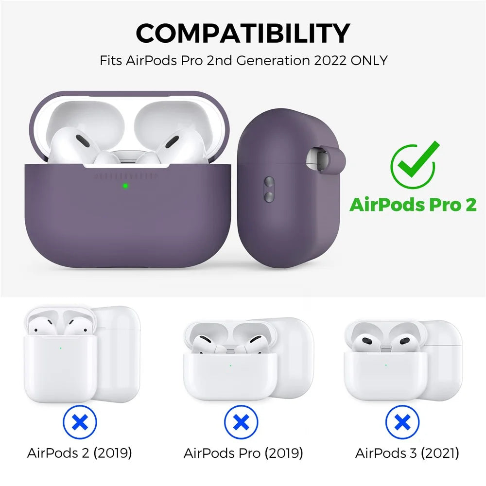AHASTYLE PT187-G Shockproof Silicone Case for Apple AirPods Pro 2 Earphone Charging Cover with iP (5-14) Dustproof Plug and Carrying Loop Strap - Dark Purple - 2