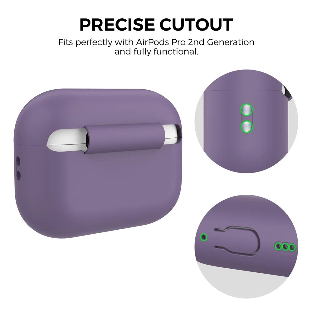 AHASTYLE PT187-G Shockproof Silicone Case for Apple AirPods Pro 2 Earphone Charging Cover with iP (5-14) Dustproof Plug and Carrying Loop Strap - Dark Purple - 4