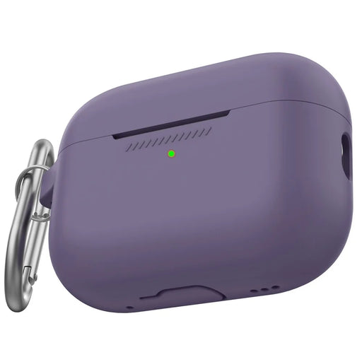 AHASTYLE PT193 For Apple AirPods Pro 2 Earphone Charging Bin Shockproof Silicone Case Impact-resistant Shell Cover with Carabiner - Dark Purple - 1