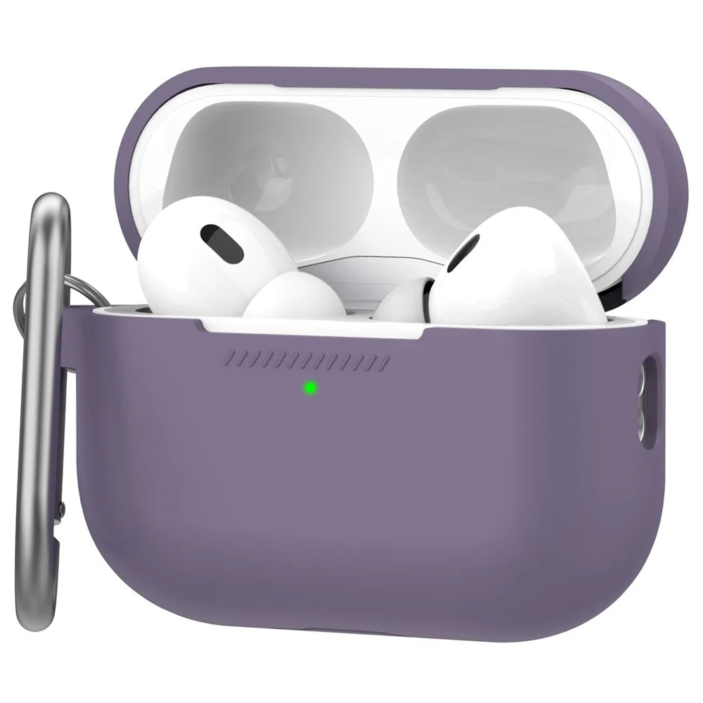 AHASTYLE PT193 For Apple AirPods Pro 2 Earphone Charging Bin Shockproof Silicone Case Impact-resistant Shell Cover with Carabiner - Dark Purple - 2