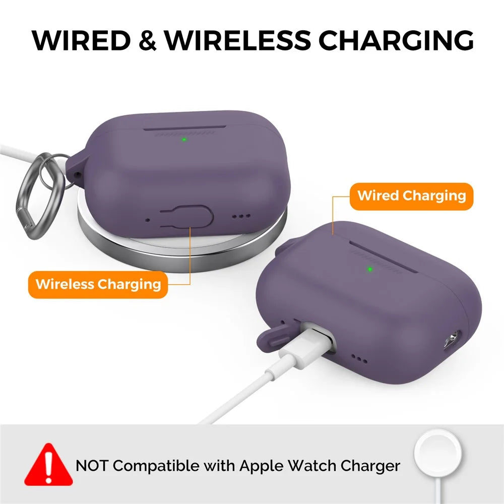 AHASTYLE PT193 For Apple AirPods Pro 2 Earphone Charging Bin Shockproof Silicone Case Impact-resistant Shell Cover with Carabiner - Dark Purple - 3