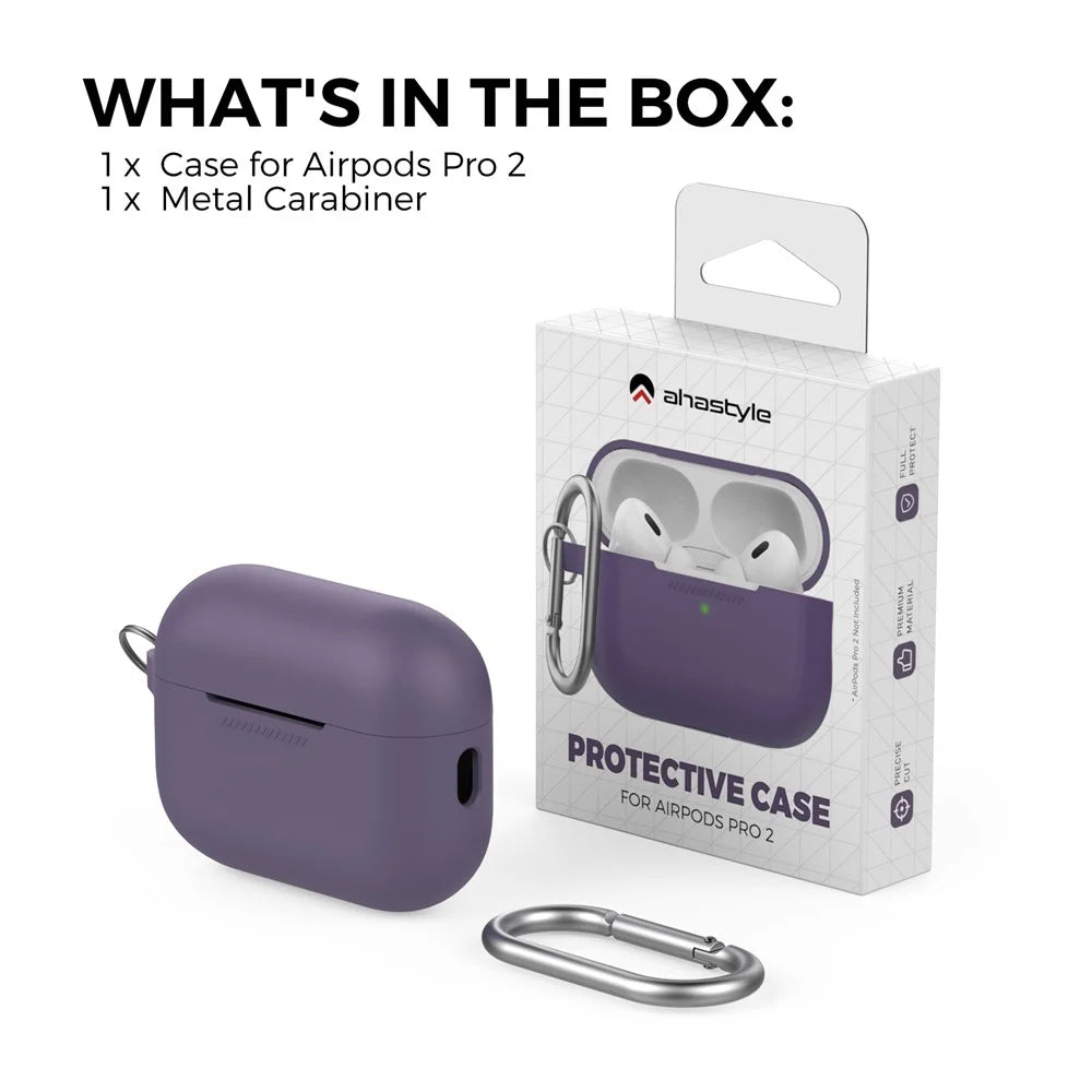 AHASTYLE PT193 For Apple AirPods Pro 2 Earphone Charging Bin Shockproof Silicone Case Impact-resistant Shell Cover with Carabiner - Dark Purple - 5