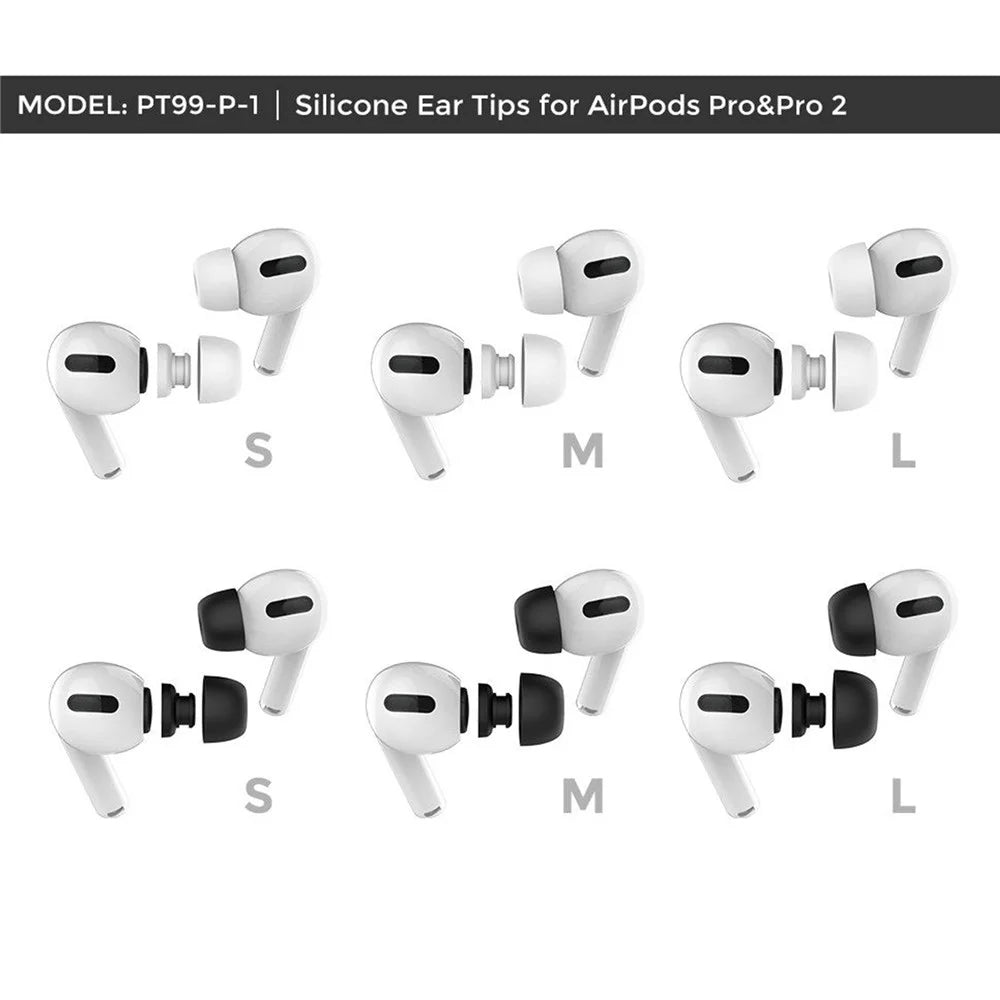 AHASTYLE PT99-PRO-1 3 Pairs for Apple AirPods Pro 2 / AirPods Pro S+M+L Bluetooth-compatible Earphone Tips Silicone Ear Caps - White - 6