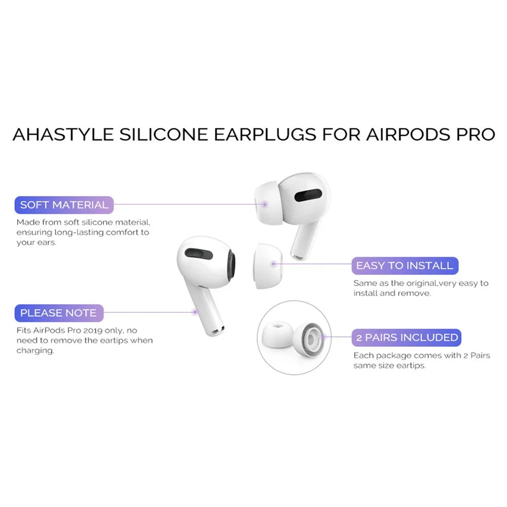 AHASTYLE PT99-PRO-1 One Pair Earphone Tips Replacement for Apple AirPods Pro / AirPods Pro 2 Silicone Bluetooth-compatible Headset Ear Caps, Size: L - White - 2