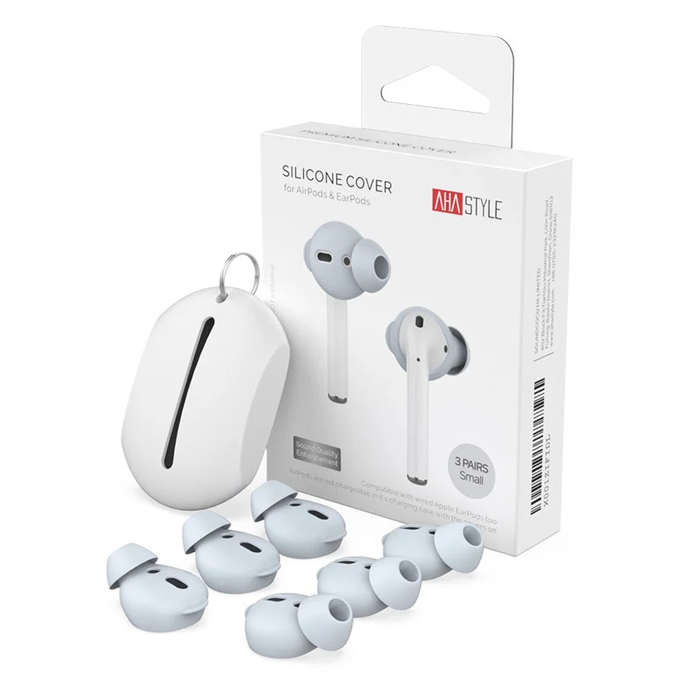 AHASTYLE PT66 for Apple AirPods with Charging Case (2016) / (2019) 3 Pairs Silicone Earbuds Cap Size: S - Baby Blue - 1