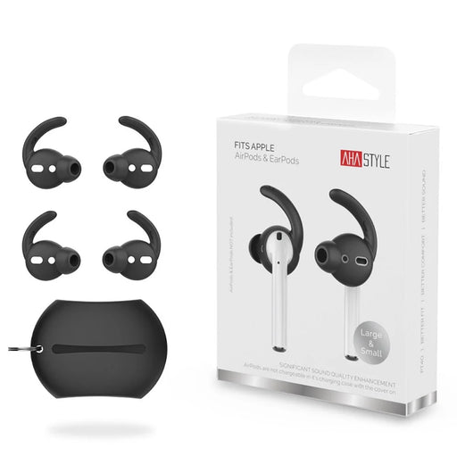 AHASTYLE PT40 for Apple AirPods with Charging Case (2016) / (2019) / AirPods with Wireless Charging Case (2019) 2 Pairs Silicone Earphone Cover Cap Eartip, Size: L - Black - 1