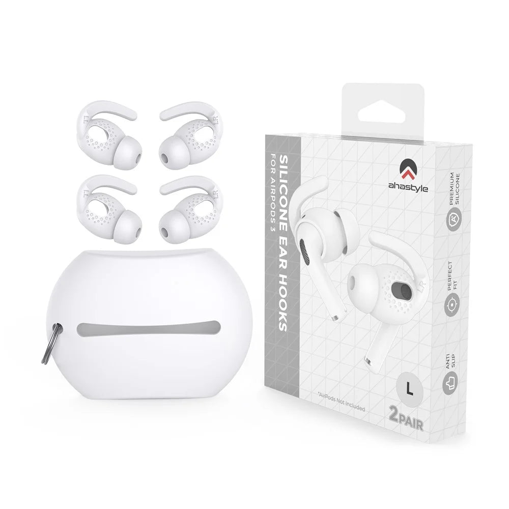 AHASTYLE PT40 2 Pairs L Size Earhook Eartips for Apple AirPods 3, Anti-slip Anti-lost Earbuds Sleeve Silicone Earphone Eartips - White - 5