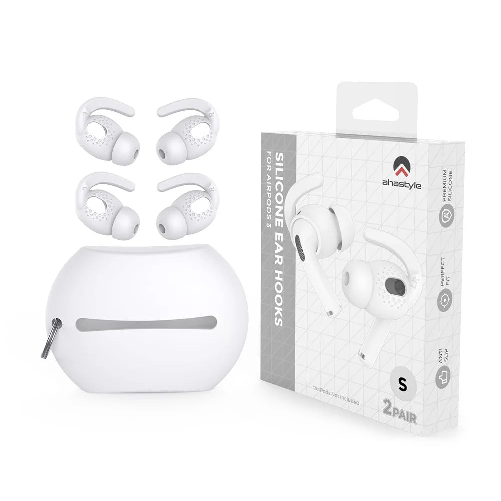 AHASTYLE PT40 2 Pairs S Size Anti-lost Earhook Eartips for Apple AirPods 3, Soft Silicone Anti-slip Earbuds Sleeve Earphone Eartips - White - 5