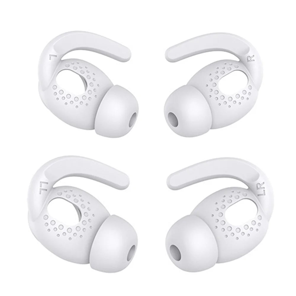 AHASTYLE PT40 2 Pairs S+L Size Eartips for Apple AirPods 3, Bluetooth-compatible Earphone Anti-lost Earhook Silicone Earbuds Sleeve - White - 1