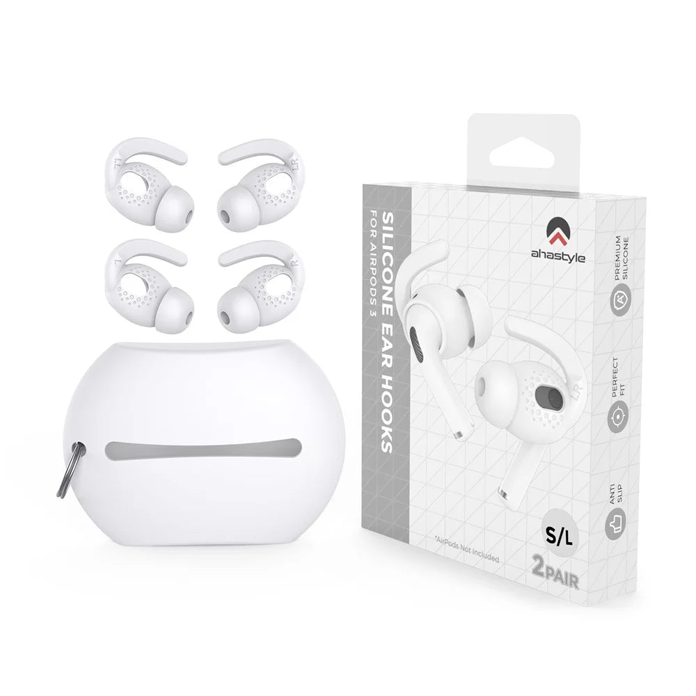 AHASTYLE PT40 2 Pairs S+L Size Eartips for Apple AirPods 3, Bluetooth-compatible Earphone Anti-lost Earhook Silicone Earbuds Sleeve - White - 6