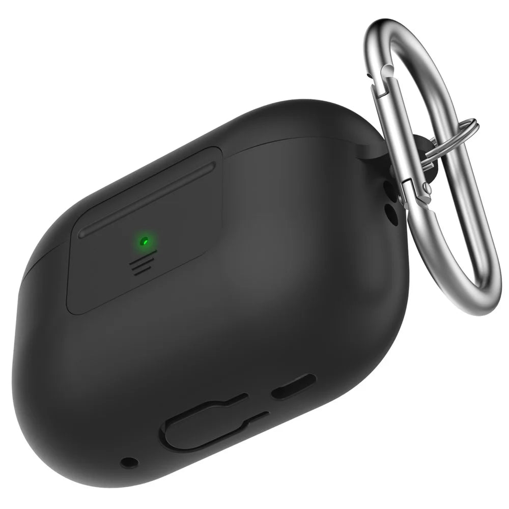 AHASTYLE WG108 Silicone Case for AirPods Pro 2 Case Cover Anti-Fall Integrated Bluetooth-compatible Headset Protector with Strap, Hook - Black - 1