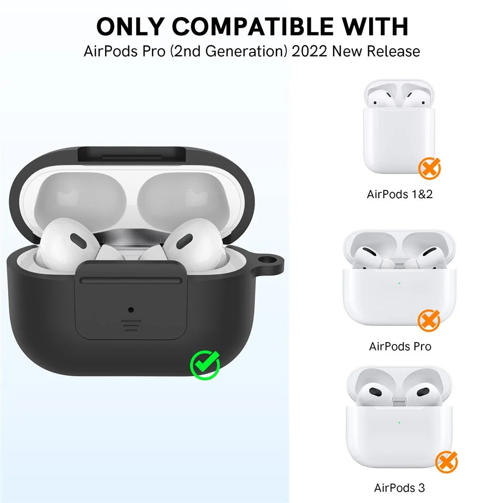 AHASTYLE WG108 Silicone Case for AirPods Pro 2 Case Cover Anti-Fall Integrated Bluetooth-compatible Headset Protector with Strap, Hook - Black - 2