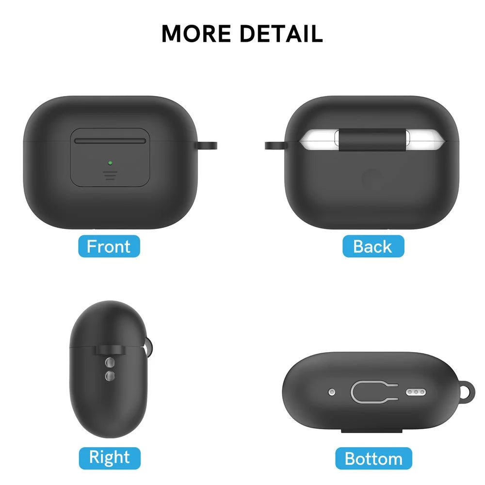 AHASTYLE WG108 Silicone Case for AirPods Pro 2 Case Cover Anti-Fall Integrated Bluetooth-compatible Headset Protector with Strap, Hook - Black - 3