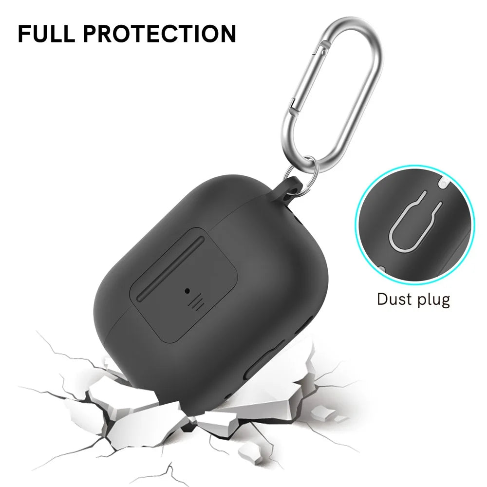 AHASTYLE WG108 Silicone Case for AirPods Pro 2 Case Cover Anti-Fall Integrated Bluetooth-compatible Headset Protector with Strap, Hook - Black - 4