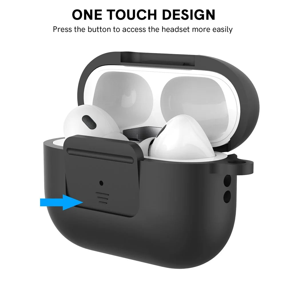 AHASTYLE WG108 Silicone Case for AirPods Pro 2 Case Cover Anti-Fall Integrated Bluetooth-compatible Headset Protector with Strap, Hook - Black - 5