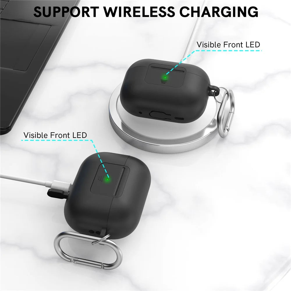 AHASTYLE WG108 Silicone Case for AirPods Pro 2 Case Cover Anti-Fall Integrated Bluetooth-compatible Headset Protector with Strap, Hook - Black - 6