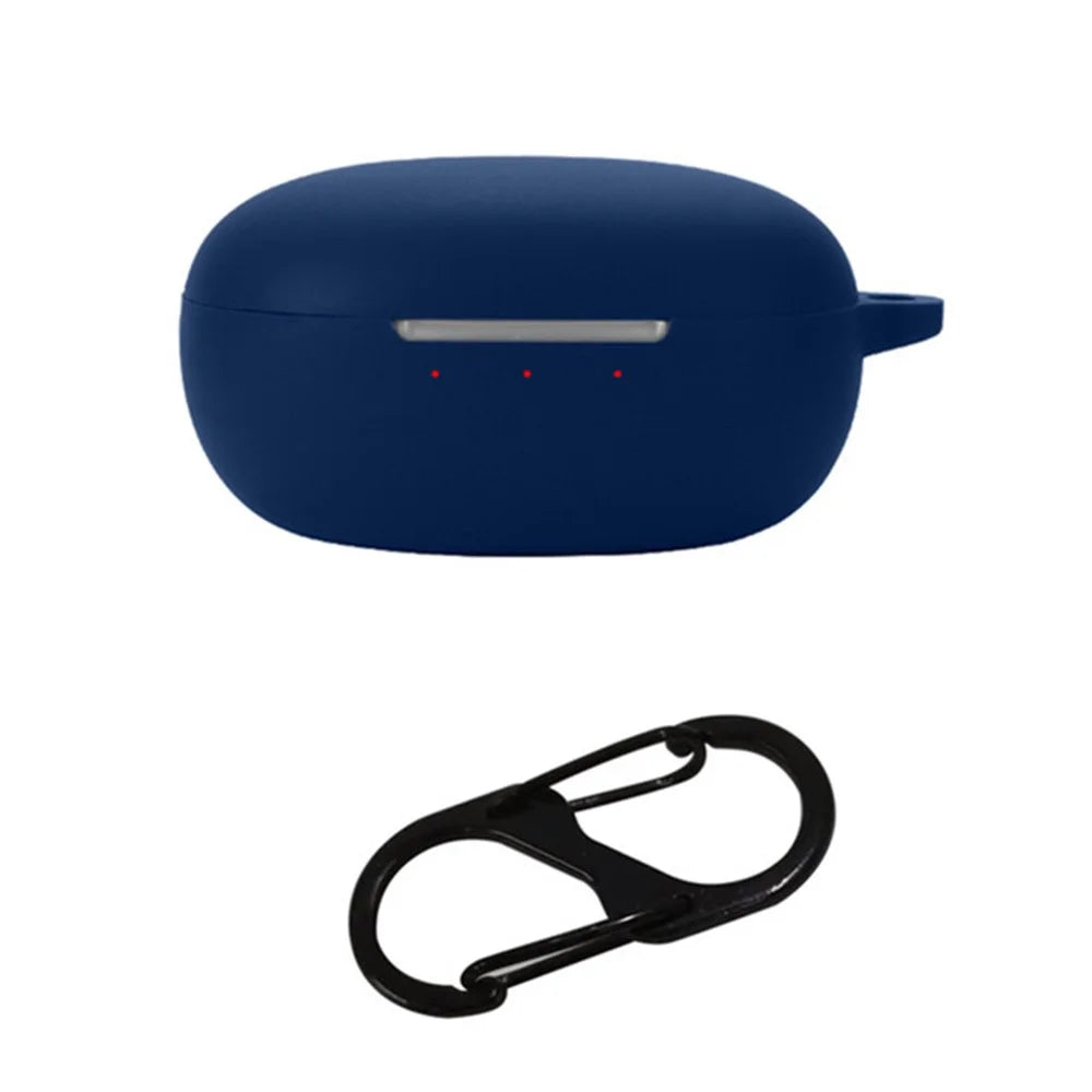 For JBL T280TWS NC2 Wireless Bluetooth-compatible Earphones Soft Silicone Cover Anti-drop Case with Anti-lost Buckle - Dark Blue - 1