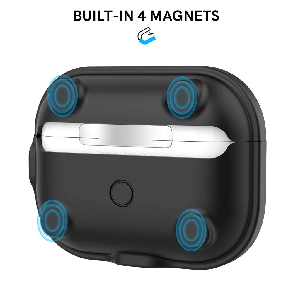 AHASTYLE WE15 Silicone Cover for AirPods Pro 2 Case Magnetic Wireless Charging Headset Protective Case with Strap - Black - 3