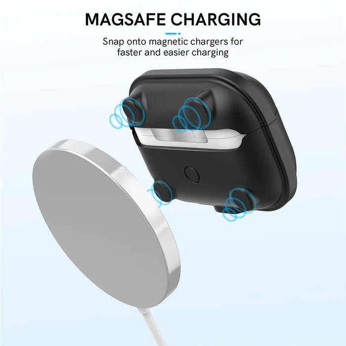 AHASTYLE WE15 Silicone Cover for AirPods Pro 2 Case Magnetic Wireless Charging Headset Protective Case with Strap - Black - 4