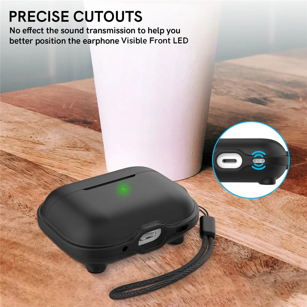 AHASTYLE WE15 Silicone Cover for AirPods Pro 2 Case Magnetic Wireless Charging Headset Protective Case with Strap - Black - 5