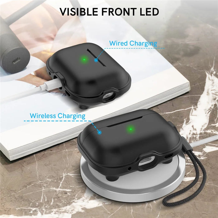 AHASTYLE WE15 Silicone Cover for AirPods Pro 2 Case Magnetic Wireless Charging Headset Protective Case with Strap - Black - 6