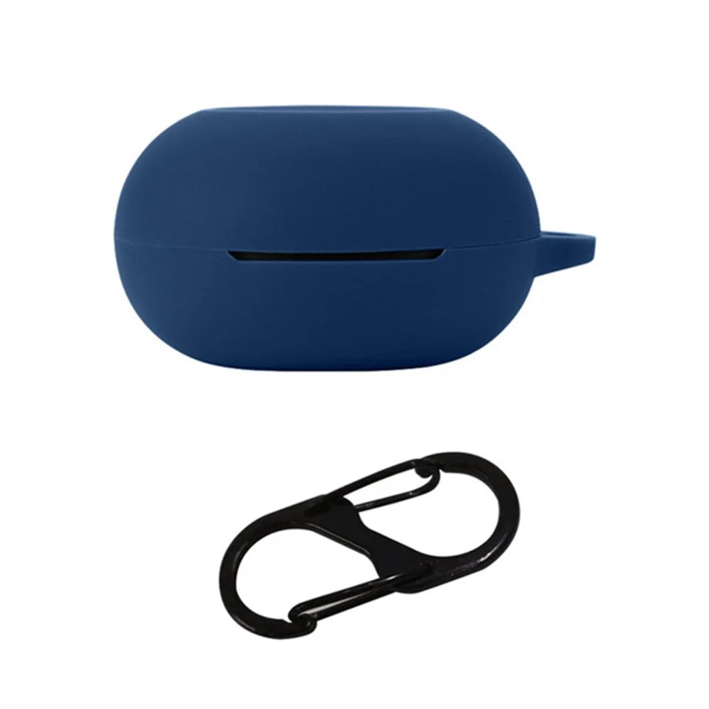Dust-proof Wireless Bluetooth-compatible Earphones Case for Oraimo Airbuds 3, Soft Silicone Cover with Anti-lost Buckle - Dark Blue - 1