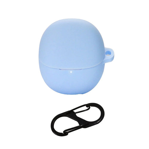 For Xiaomi Buds 4 Wireless Bluetooth-compatible Earphones Charging Box Solid Color Silicone Cover with Anti-lost Buckle - Sky Blue - 1