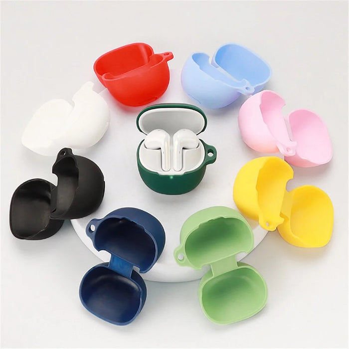 For Xiaomi Buds 4 Wireless Bluetooth-compatible Earphones Charging Box Solid Color Silicone Cover with Anti-lost Buckle - Sky Blue - 3