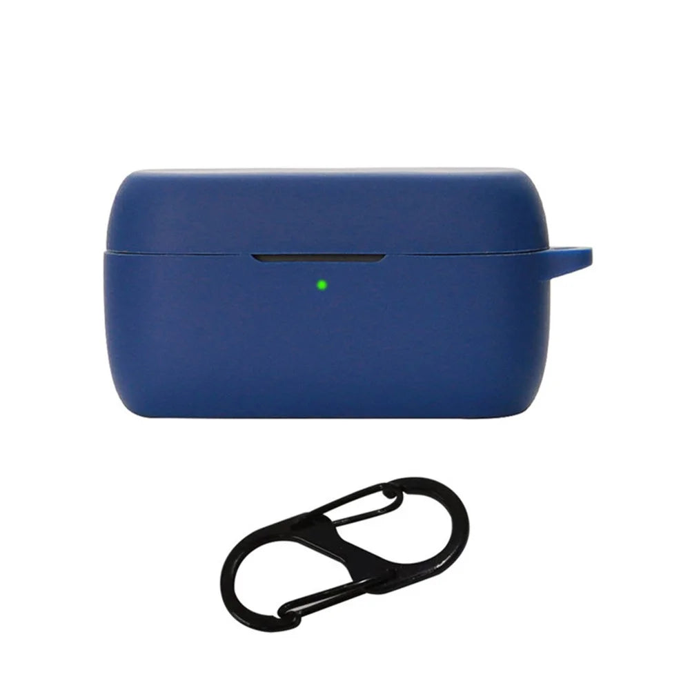 For Jabra Evolve2 Buds Wireless Bluetooth-compatible Earphones Anti-fall Carrying Case, Soft Silicone Cover with Anti-lost Buckle - Dark Blue - 1