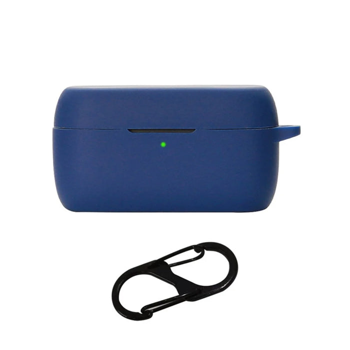 For Jabra Evolve2 Buds Wireless Bluetooth-compatible Earphones Anti-fall Carrying Case, Soft Silicone Cover with Anti-lost Buckle - Dark Blue - 1
