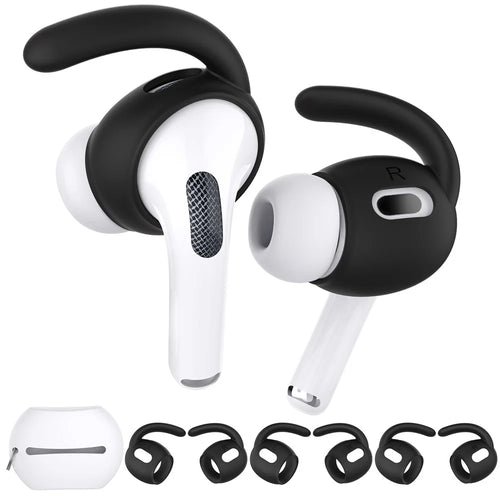 AHASTYLE PT189 3 Pairs Ear Hooks for AirPods Pro 2 Anti-Skid Earhook Silicone Ear Tips with Storage Case (Size: L) - Black - 1