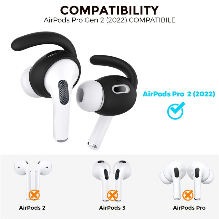 AHASTYLE PT189 3 Pairs Ear Hooks for AirPods Pro 2 Anti-Skid Earhook Silicone Ear Tips with Storage Case (Size: L) - Black - 3