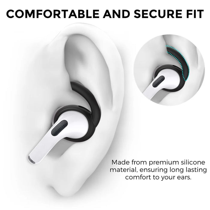 AHASTYLE PT189 3 Pairs Ear Hooks for AirPods Pro 2 Anti-Skid Earhook Silicone Ear Tips with Storage Case (Size: L) - Black - 6