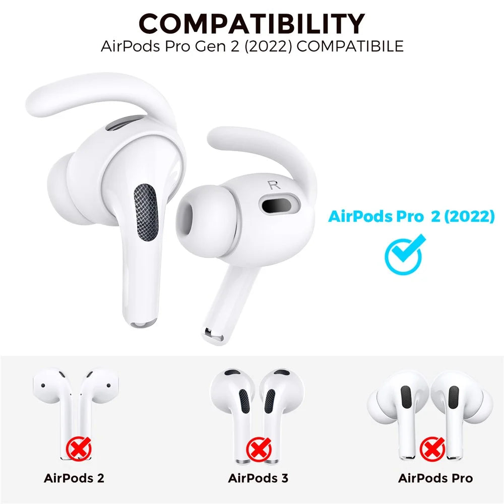 AHASTYLE PT189 1 Pair S Size Earphone Earhook Tips for Apple AirPods Pro 2, Soft Silicone Anti-slip Anti-lost Earbuds Cover Eartips - White - 2
