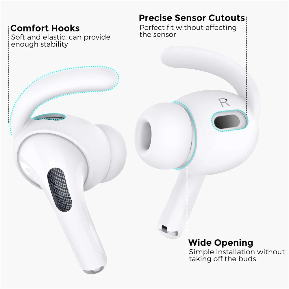 AHASTYLE PT189 1 Pair S Size Earphone Earhook Tips for Apple AirPods Pro 2, Soft Silicone Anti-slip Anti-lost Earbuds Cover Eartips - White - 3