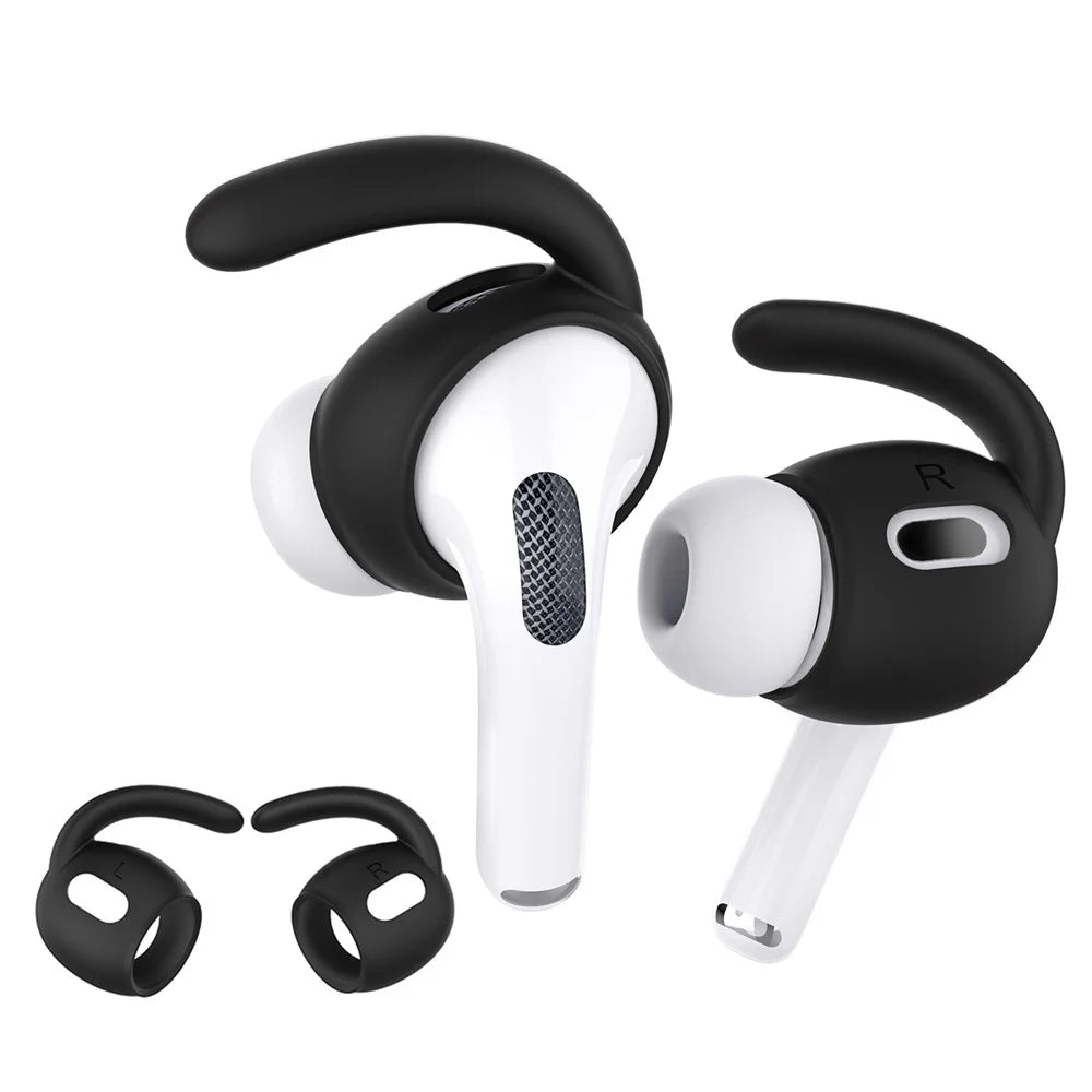 AHASTYLE PT189 Anti-Skid Ear Hooks for AirPods Pro 2, Silicone Earhook 1 Pairs Anti-Lost Ear Tips (Size: L) - Black - 1