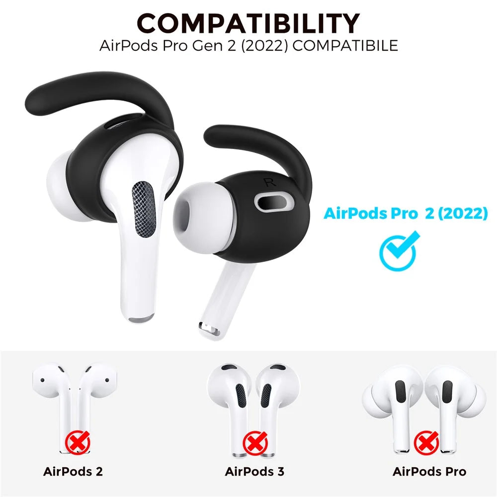 AHASTYLE PT189 Anti-Skid Ear Hooks for AirPods Pro 2, Silicone Earhook 1 Pairs Anti-Lost Ear Tips (Size: L) - Black - 3