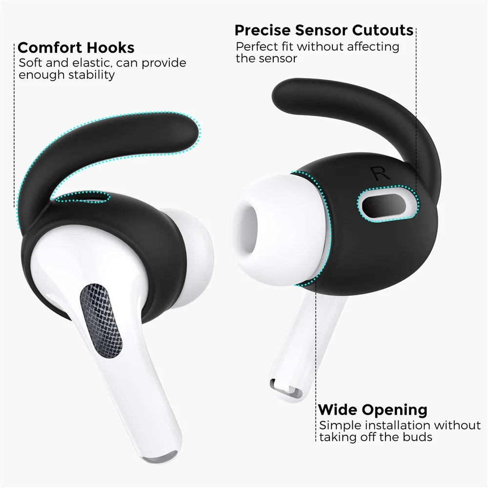 AHASTYLE PT189 Anti-Skid Ear Hooks for AirPods Pro 2, Silicone Earhook 1 Pairs Anti-Lost Ear Tips (Size: L) - Black - 4