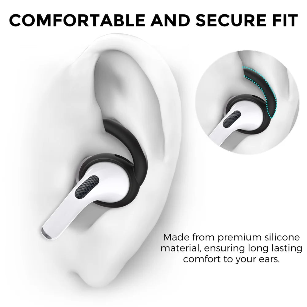 AHASTYLE PT189 Anti-Skid Ear Hooks for AirPods Pro 2, Silicone Earhook 1 Pairs Anti-Lost Ear Tips (Size: L) - Black - 5